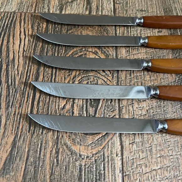 Robeson Steak Knives Set 5 Catalin Bakelite Handles Stainless Blades Germany - Picture 14 of 14